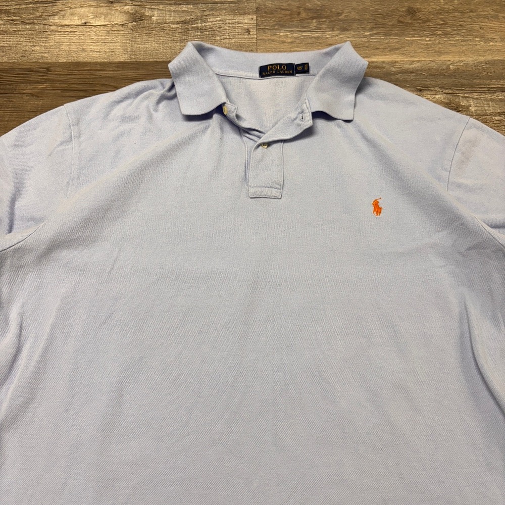 Polo Ralph Lauren Light Blue Men 2XLT Orange Pony Pique Polo Shirt Casual Preppy